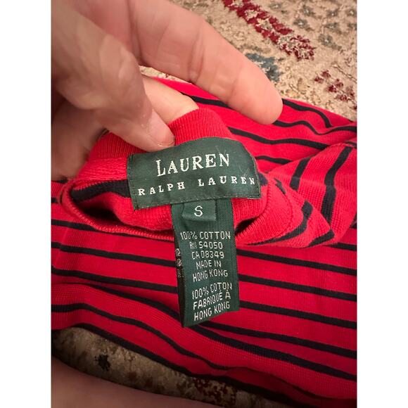 Vintage Lauren Ralph Lauren Red Blue Striped embroidered crest thermal SZ Small - Picture 7 of 8